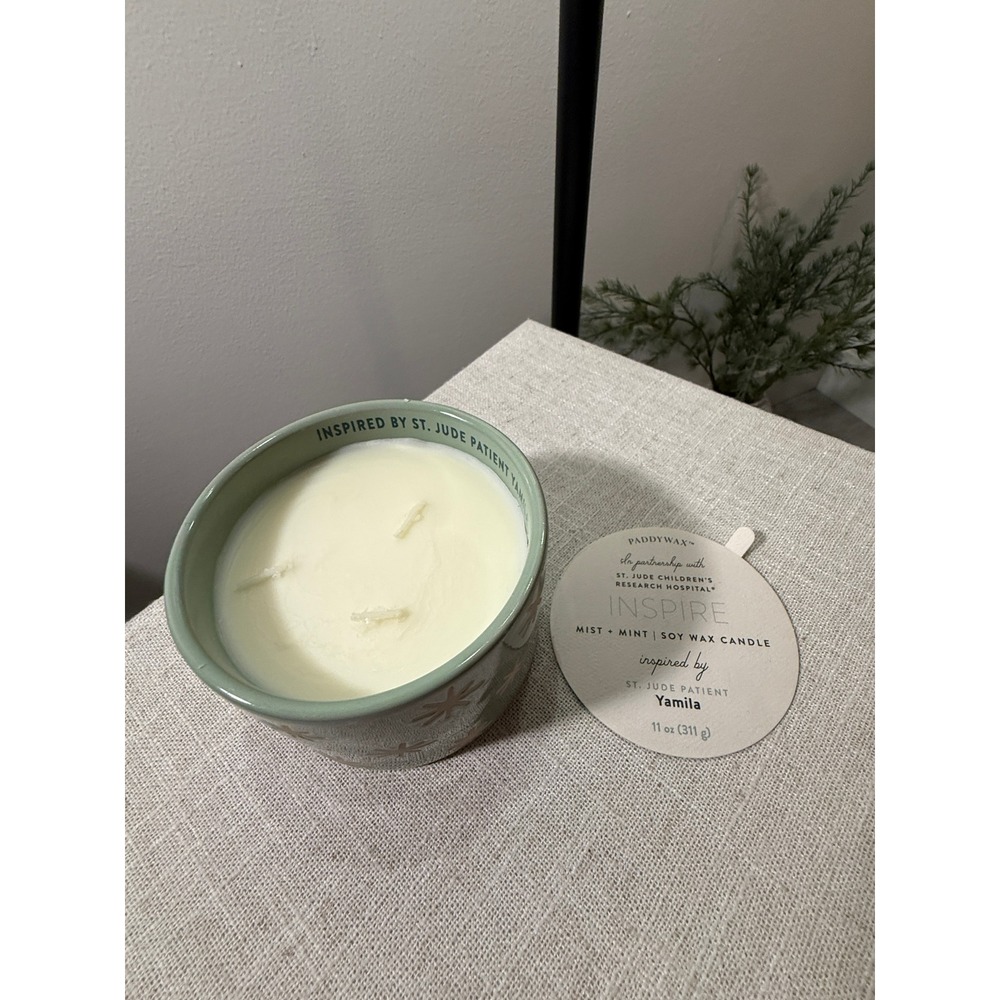 Paddywax St Jude Inspire Mist Mint Soy Wax Candle 11oz Sage Green Ceramic 3 Wick